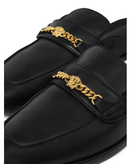 Versace Black Medusa Leather Slippers for men