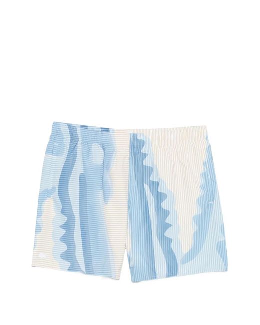 Lacoste Blue Striped Graphic-Print Swim Shorts for men
