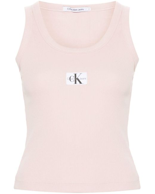 Calvin Klein Pink Logo Appliqué Ribbed Tank Top