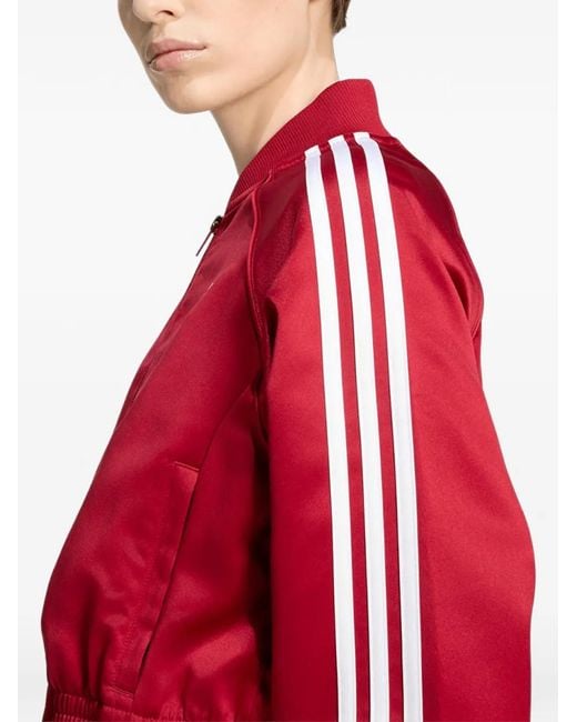 Adidas Red Satin Sst Side-Stripe Bomber Jacket