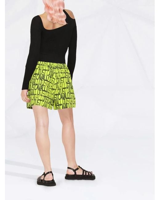 Just Cavalli Green Logo-Print Shorts