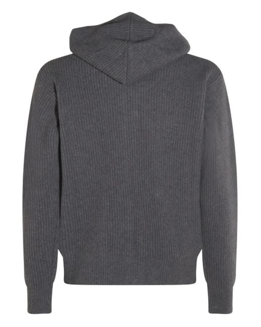 Lardini Gray Ribbed Zip-Up Knitted Hoodie for men
