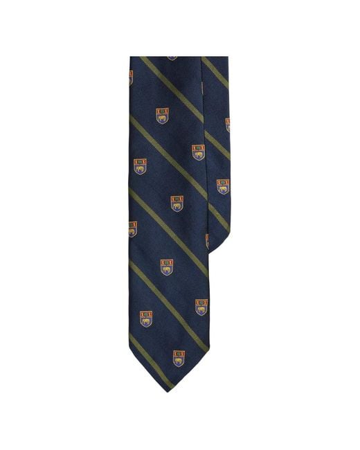 Polo Ralph Lauren Blue Club Striped Embroidered-Emblem Tie for men
