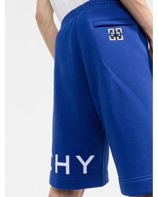 Givenchy Blue Logo-Print Knee-Length Track Shorts for men