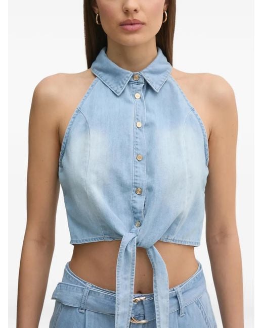 GAUDI Blue Halterneck Front-Knot Top