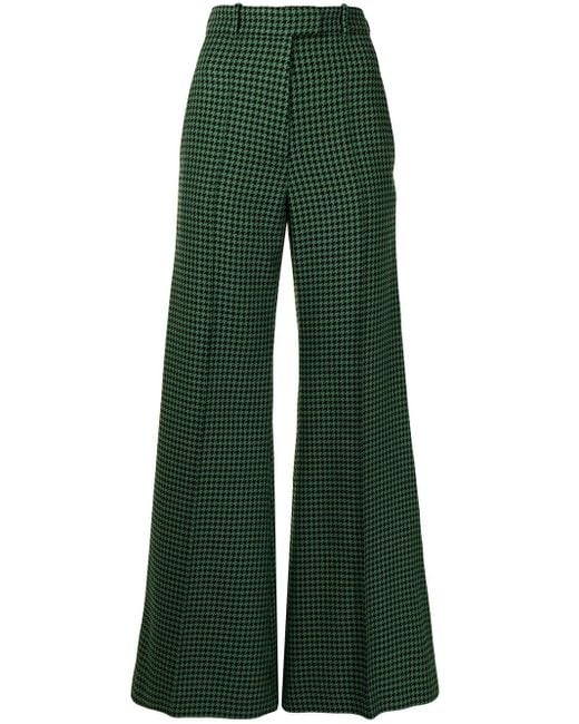 Racil Green Houndstooth Wide-leg Trousers