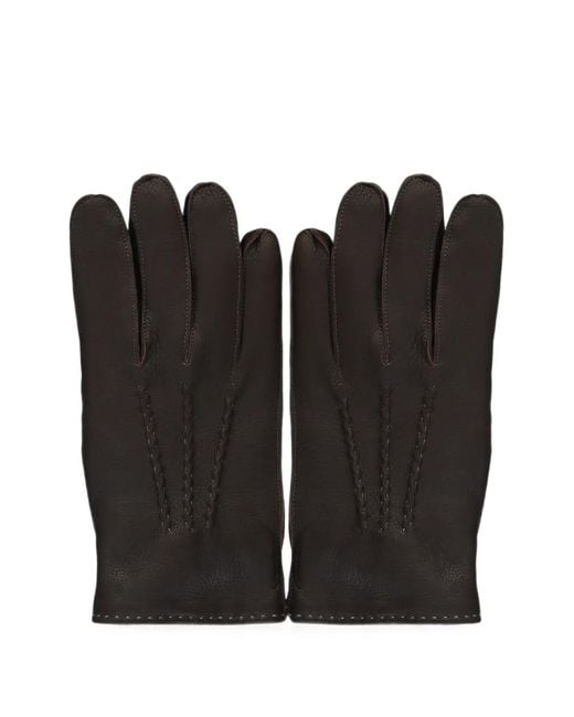 Moorer Black Stitched-Detail Leather Gloves for men