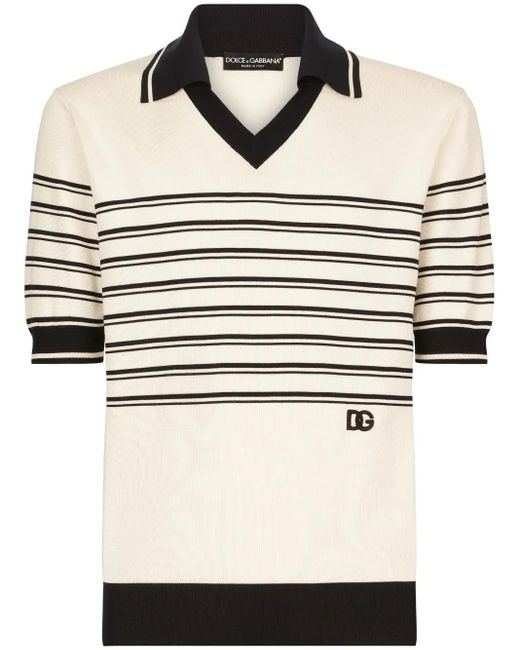 Dolce & Gabbana Gestreept Poloshirt Met Geborduurd Logo in het Natural voor heren