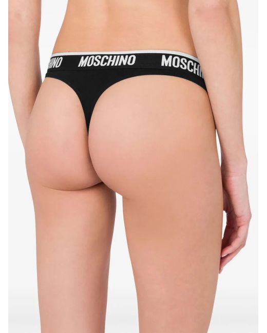 Moschino Black Logo-Waistband Two-Tone Thong