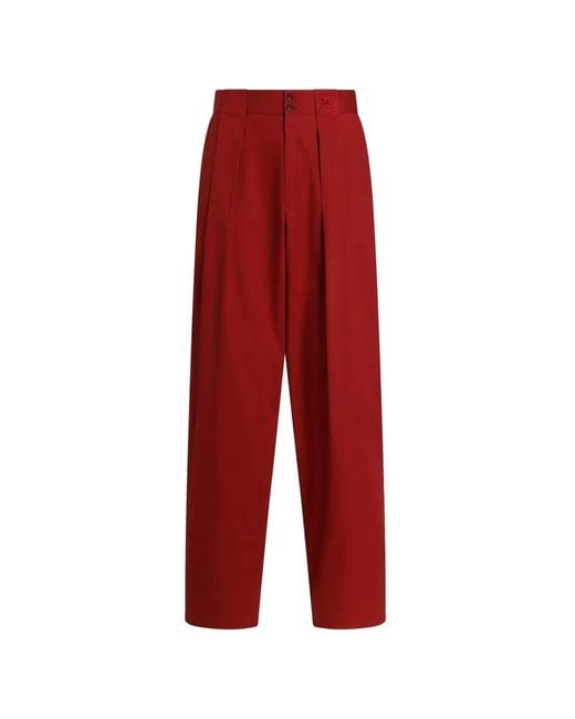 Dolce & Gabbana Red Stretch Cotton Gabardine Trousers for men
