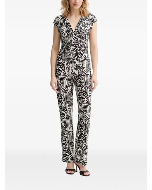 Morgan Black Leaf-Print Wrap Jumpsuit