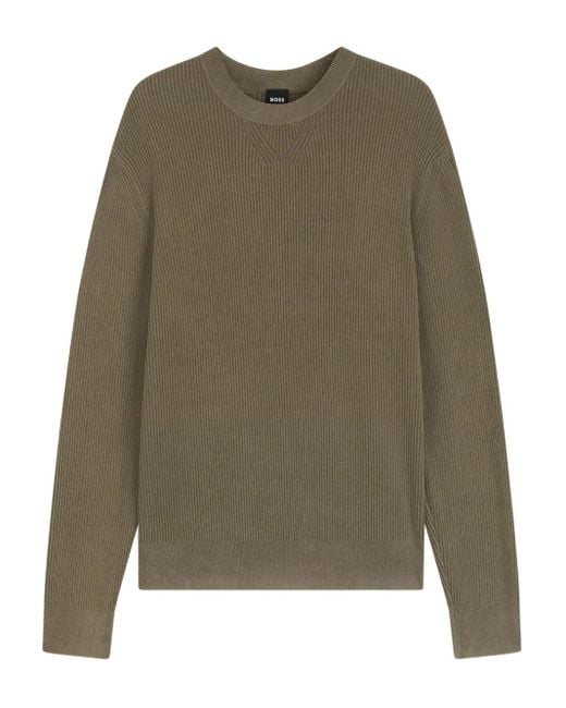Boss Green Ribbed Crew-Neck Sweater for men