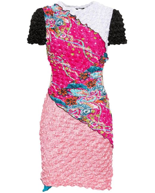 MARINE SERRE Regenerated Mini-jurk Met Vlakken in het Pink