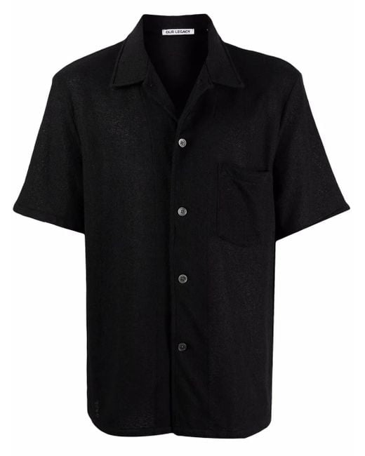 Our Legacy Black Textured Short-Sleeved Shirt With Classic Collar for men