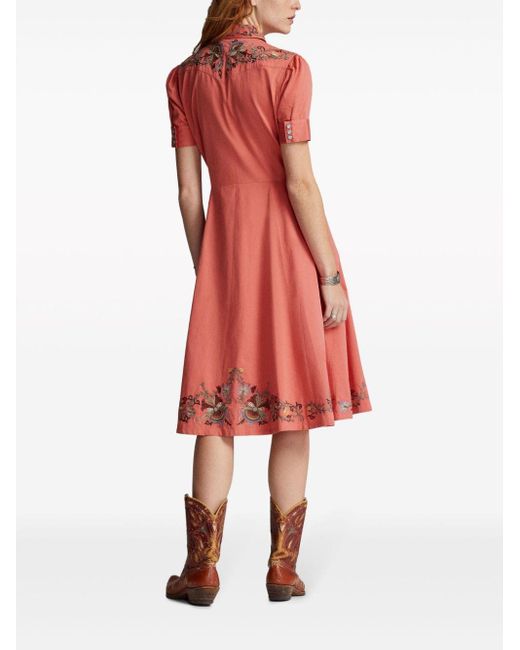 RRL Red Floral-embroidery Shirtdress