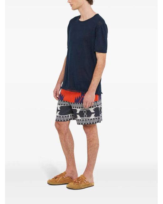 Alanui Blue Linen T-Shirt for men