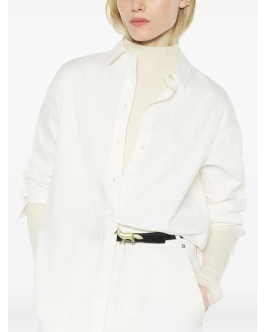 Maison Kitsuné White Tonal-Striped Cotton Shirt