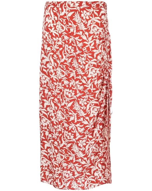 Polo Ralph Lauren Red Floral Print Midi Skirt