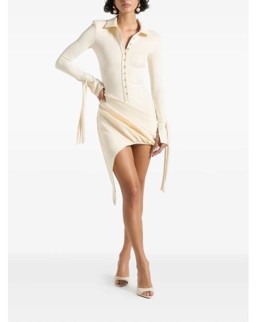 Manière De Voir Natural Diane Asymmetric Draped Mini Dress