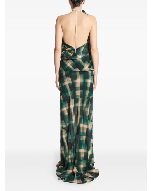 Dries Van Noten Green Draped Checked Skirt