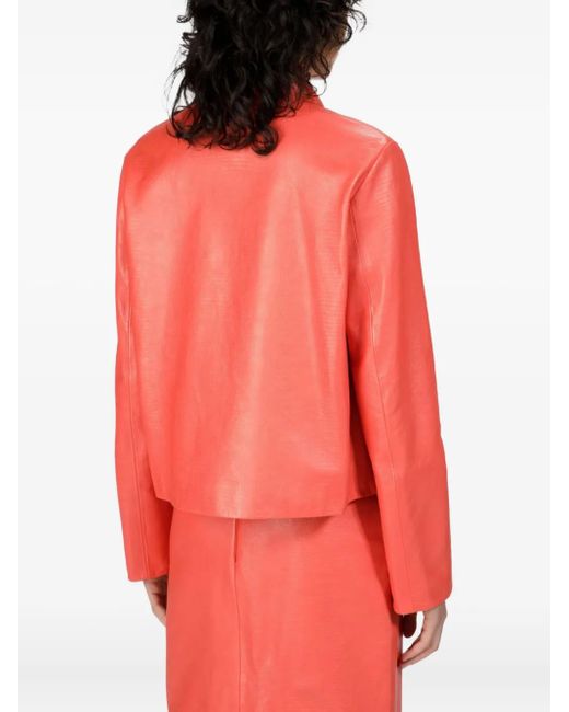 Bally Red Button-Up Leather Jacket