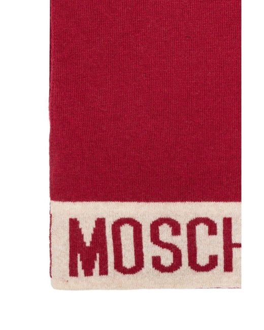 Moschino Red Intarsia-Knit Logo Scarf