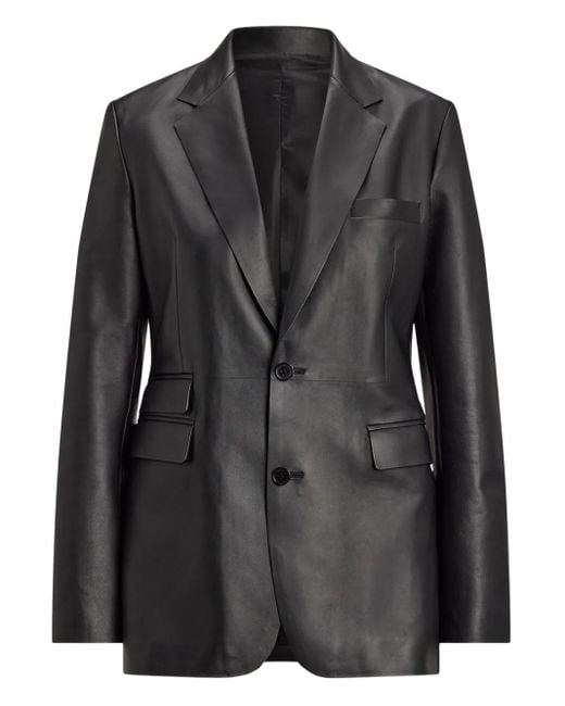 Ralph Lauren Black Single-Breasted Leather Blazer