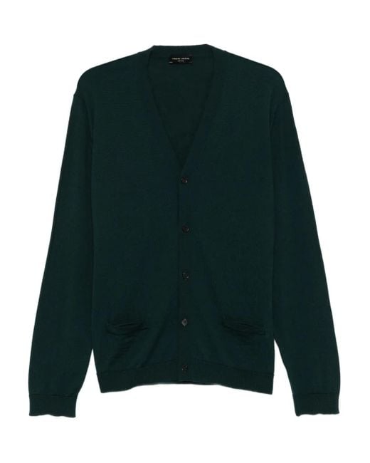 Roberto Collina Green V-Neck Merino-Wool Cardigan for men