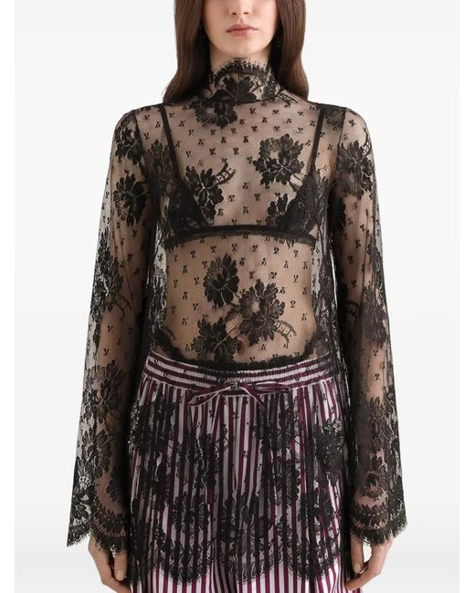 Dolce & Gabbana Black Lace Dress With High-Neck