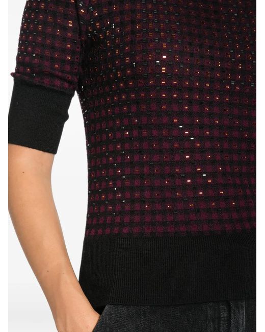 Ermanno Scervino Purple Check-Pattern Sequin-Embellished Sweater