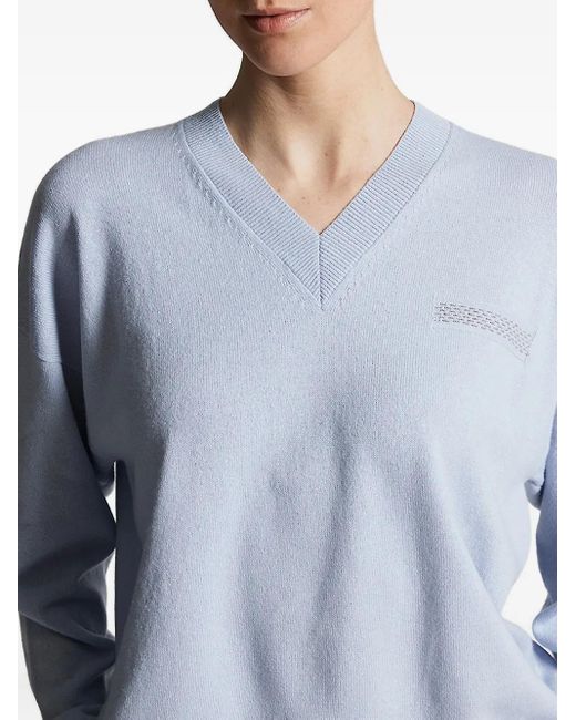 Peserico Blue V-Neck Embellished Sweater