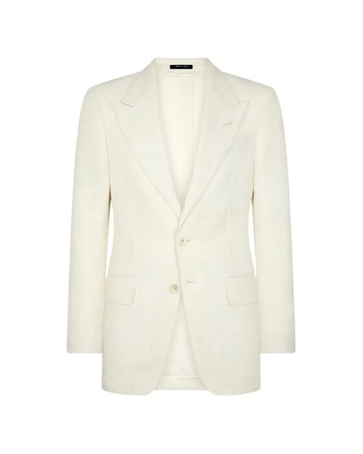 Tom Ford White Peak-Lapel Textured Jacket for men