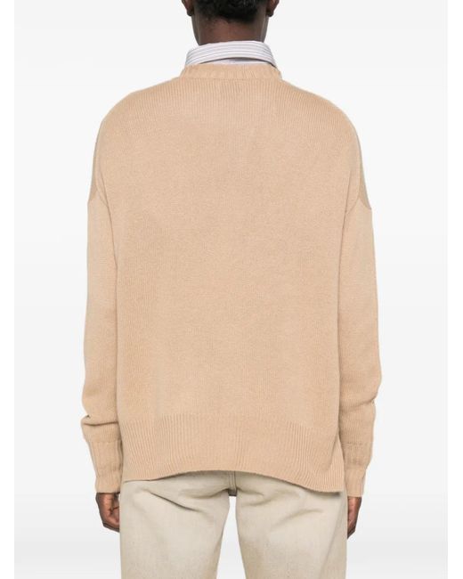 Allude Natural Ribbed-Knit Crew Neck Sweater