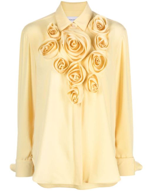 Viktor & Rolf Yellow Crepe Floral-appliqué Shirt