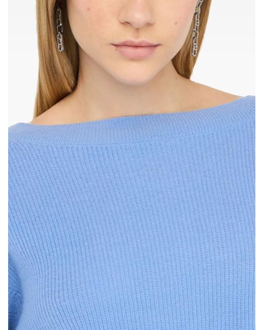 Liu Jo Blue Ribbed Boat-Neck Sweater
