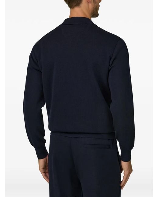 Boggi Blue Knitted Polo Shirt Quarter-Zip Wool Blend Wooltech for men