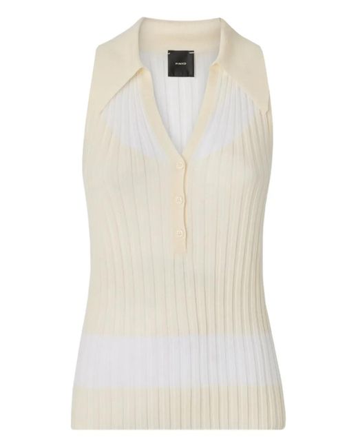 Pinko White Ribbed Polo Top