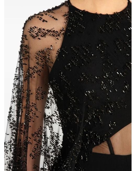 Gemy Maalouf Black Bead-Embellished Asymmetric-Sleeve Jumpsuit