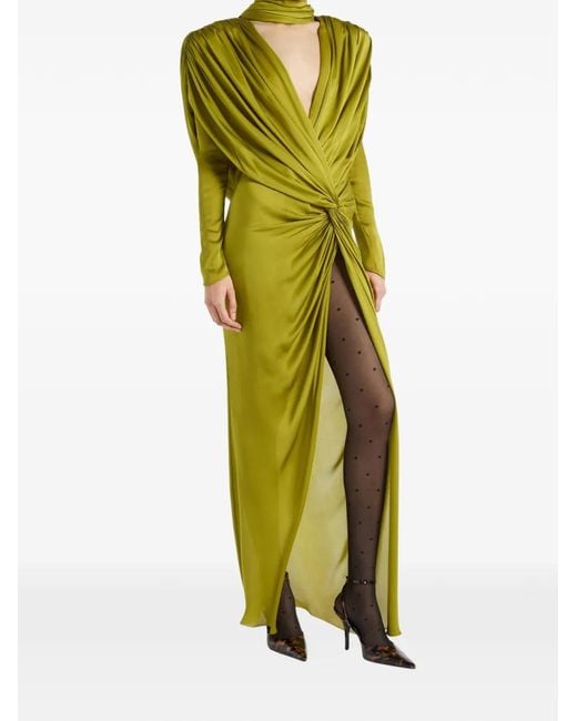 Balmain Green Long Silk Chiffon Dress