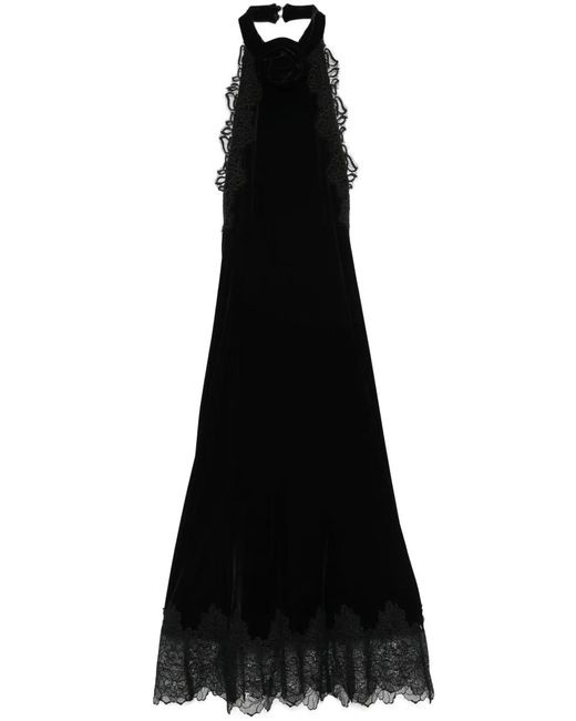 Nissa Black Floral-Appliqué Midi Dress