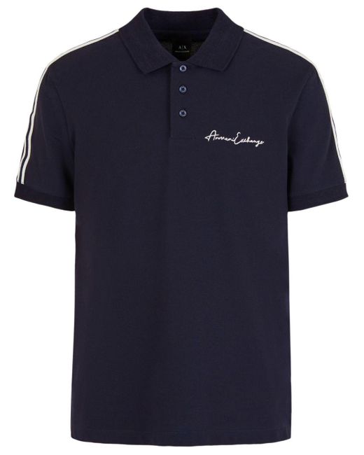 ARMANI EXCHANGE Blue Logo-Embroidered Polo Shirt for men