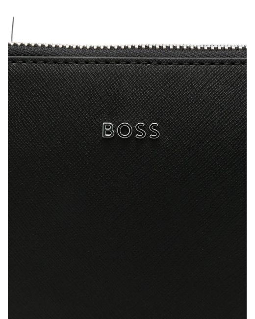 Boss Black Logo-Plaque Saffiano-Effect Shoulder Bag for men