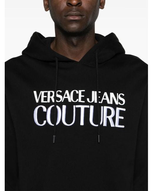 Versace Jeans Couture Black Logo-Embroidered Cotton Jersey Hoodie for men