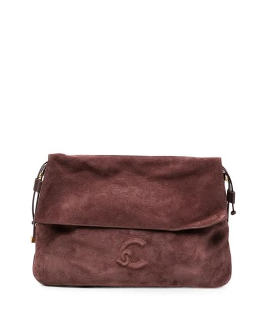 Coccinelle Purple Medium Lidia Logo-Embossed Suede Shoulder Bag