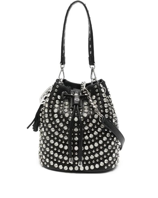 La Carrie Black Andromeda Studded Tassel Bucket Bag