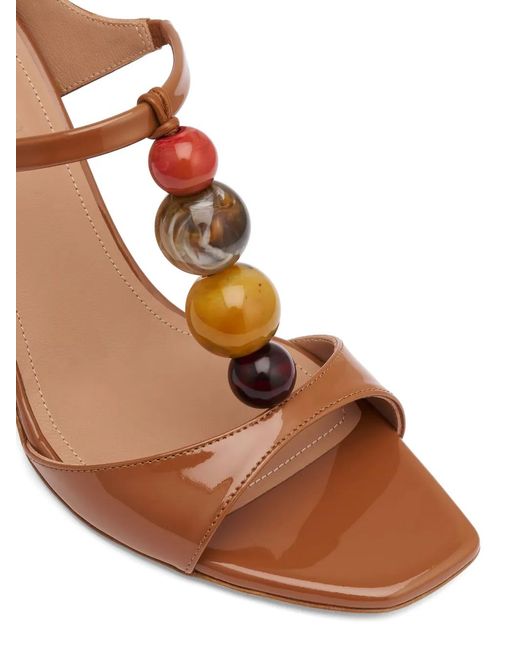 Malone Souliers Brown Lena Bead-Embellished Patent Sandals