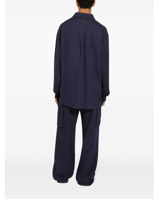 Dolce & Gabbana Blue Mid-rise Linen Cargo Trousers for men