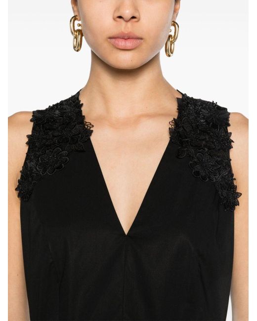 Twin Set Black Floral-lace Cotton Midi Dress