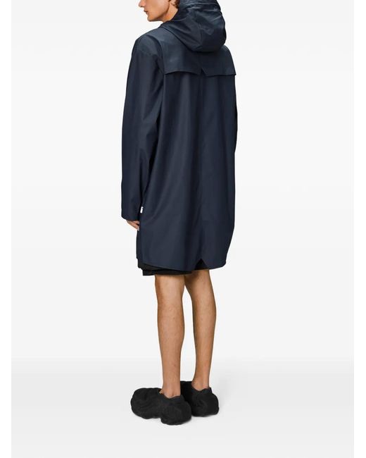 Rains Blue Button-Fastening Hooded Coat