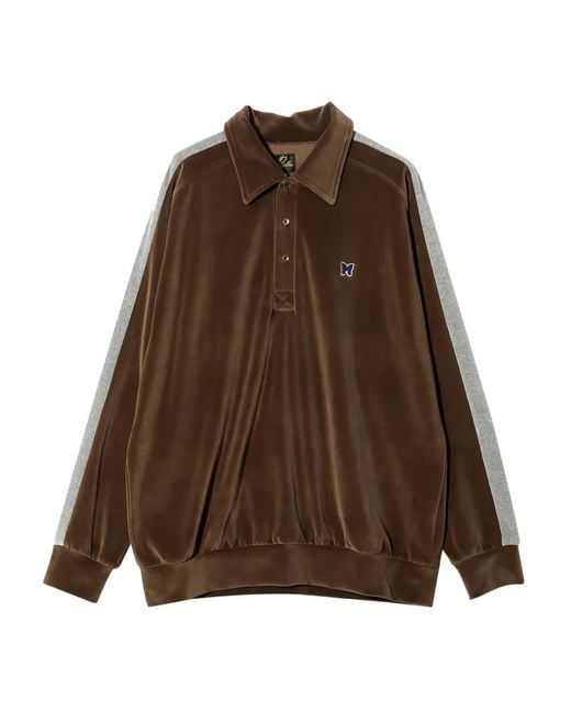 Needles Brown Side-Stripe Polo Shirt for men